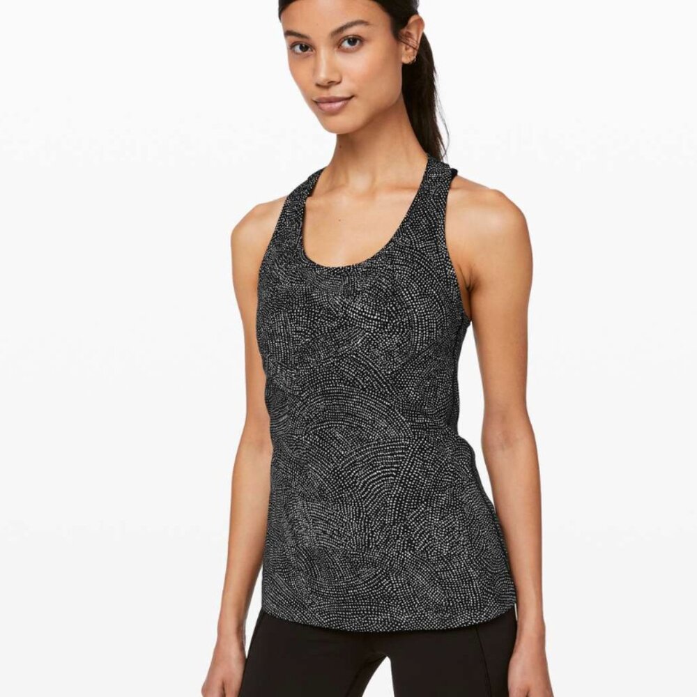 Lululemon Cool Nulu Raceback Tank Size 6 Free Spirit Ice Grey Black